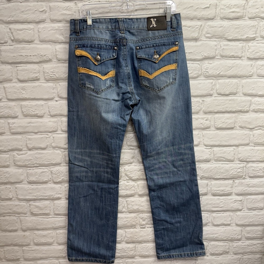 X Ray Jeans Men's 32x30 Blue Denim Streetwear Skater Punk Grunge Embroidered Y2K